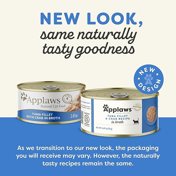 APPLAWS NATURAL WET CANNED CAT FOOD, LIMITED AND NATURAL INGREDIENTS, HIGH PROTEIN WITH NO ARTIFICIAL ADDITIVES, TUNA FILLET & CRAB IN BROTH