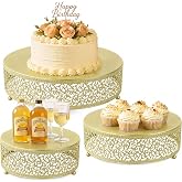 ihomecooker 3Pcs Metal Food Risers, Buffet Table Display Stand | Dessert/Catering | Food Display Risers for Party, Dessert Table Display Set, Risers Display Stands(8 to 12IN,Gold)