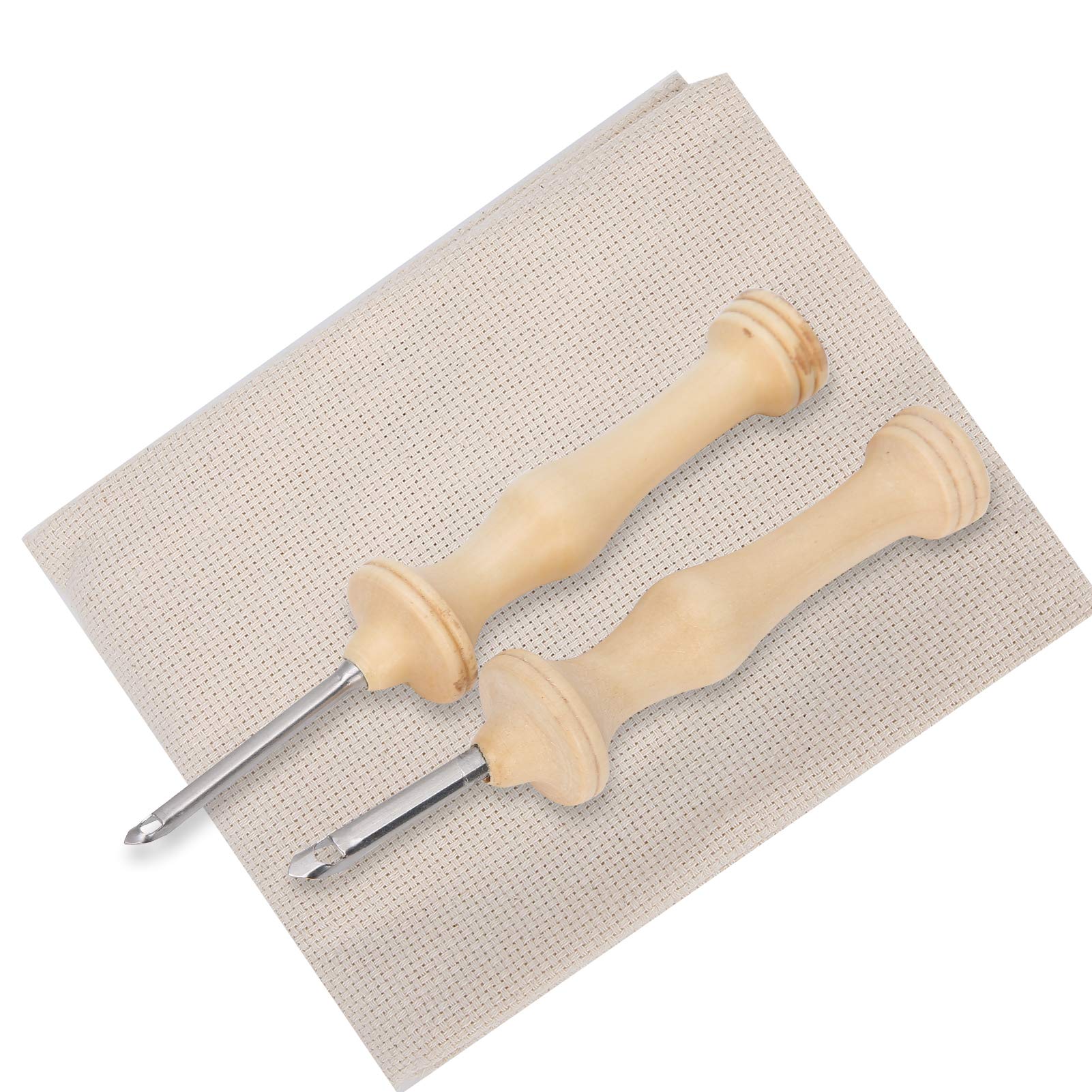 2pcs Punch Needle Embroidery Pens with Wooden Handle, Embroidery Fabric & 2 Needles (Thick & Thin) for Punch Needle Embroidery Kits, Beginner Weaving Tool