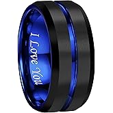 4mm 6mm 8mm 10mm Blue/Rose Gold Groove Black Matte Finish Tungsten Carbide Wedding Band Ring Engraved I Love You Size 4 To 17