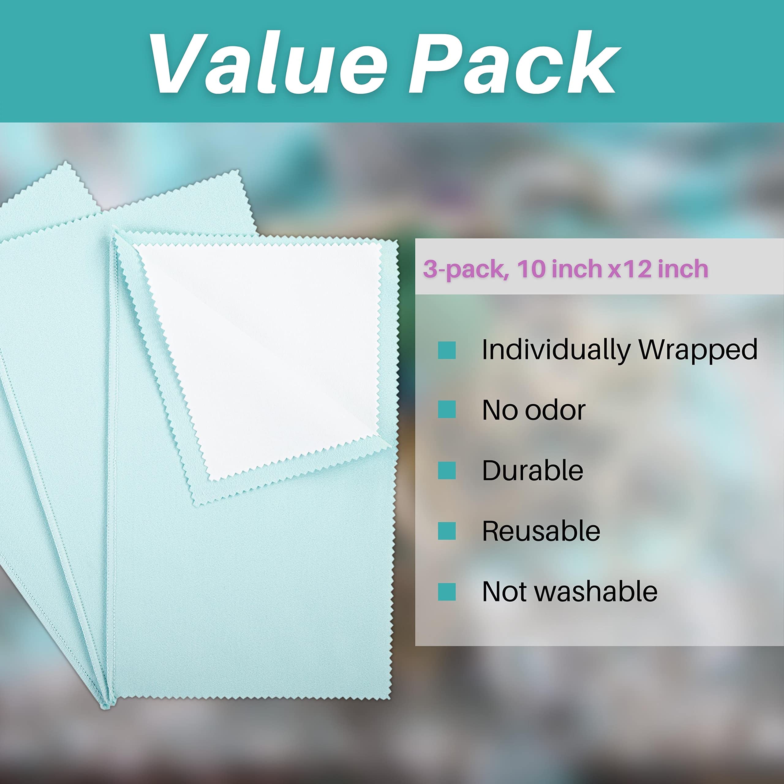 CATIFLIN 3PCS Sea Blue Silver Polishing Cloths, 10