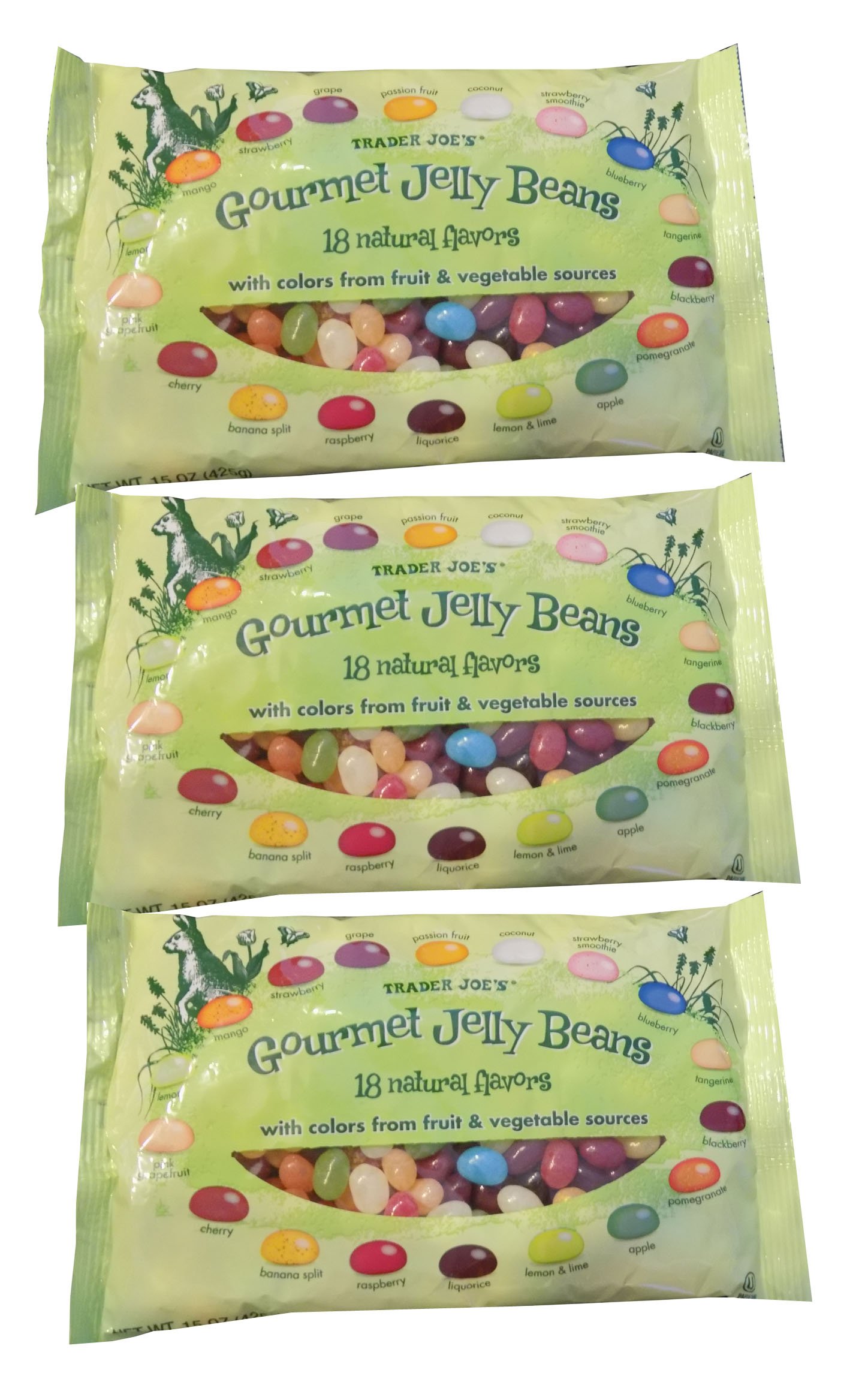 Trader Joe's Gourmet Jelly Beans 18 Natural Color & Flavors 3 Bags 15