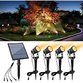 APONUO Metal Solar Spot Lights Outdoor with 9.8ft Cable Solar Powered Landscape Lighting Low Voltage IP65 Waterproof Auto On/Off for Outside Garden Yard Landscape Pathway Garage-Warm White(4-in-1)