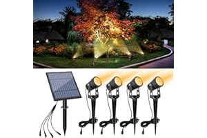 APONUO Metal Solar Spot Lights Outdoor with 9.8ft Cable Solar Powered Landscape Lighting Low Voltage IP65 Waterproof Auto On/Off for Outside Garden Yard Landscape Pathway Garage-Warm White(4-in-1)