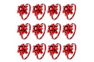 XOCARTIGE 12PCS Christmas Napkin Rings Set for Table Settings, Festive Gift Bow Napkin Holder Rings for Christmas Thanksgiving New Year Party Dinner Table Decoration (12PCS Red)