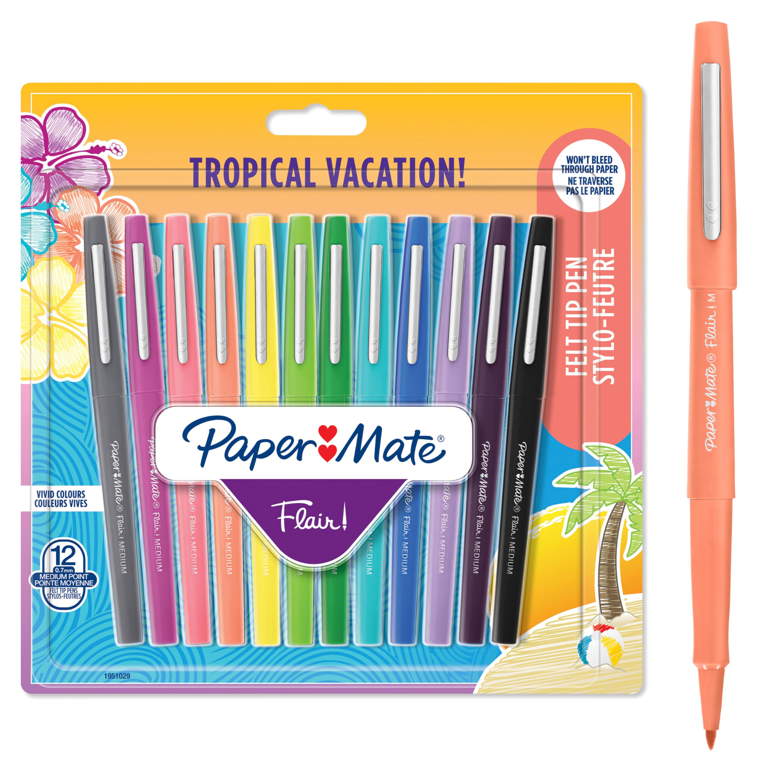 Paper Mate Flair Felt Tip Pens | Medium Point (0.7 mm) Marker Pens | Assorted Tropical Vacation Colouring Pens | For Kids & Adult Colouring, Journalling & More | 12 Count — image 1