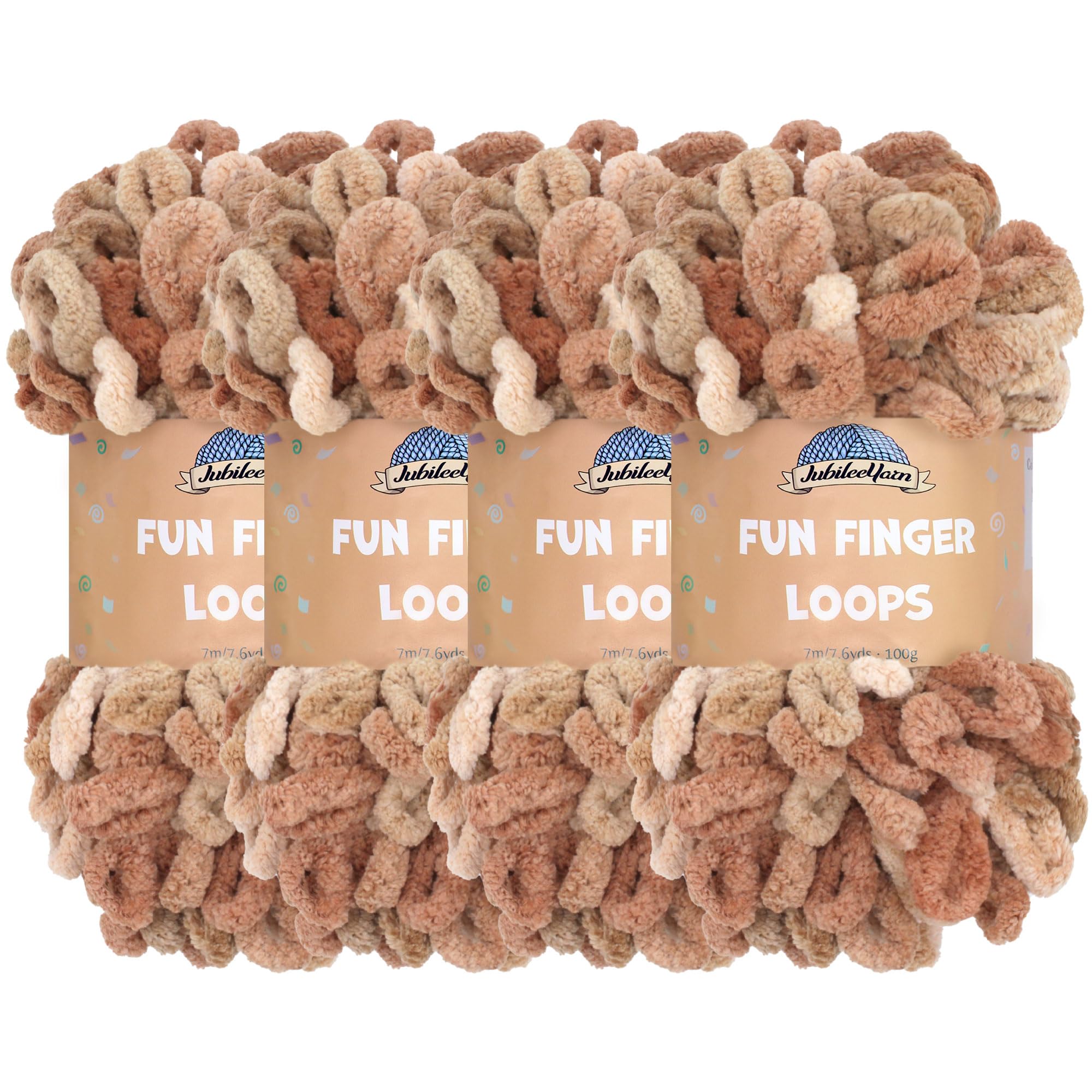 JubileeYarn Fun Finger Loops Yarn - Polyester Jumbo Weight Loop Yarn - 100g/Skein - Asteria - 4 Skeins