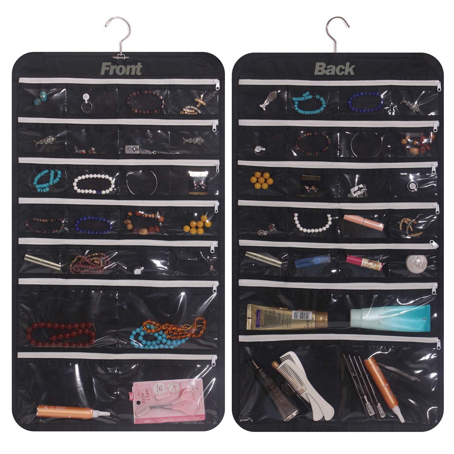 Photo 1 of DIOMMELL Hanging Jewelry Organizer 47 Pockets with Zipper for Earrings Necklace Bracelet Ring Accessory Display Storage Bag Travel Holder Box