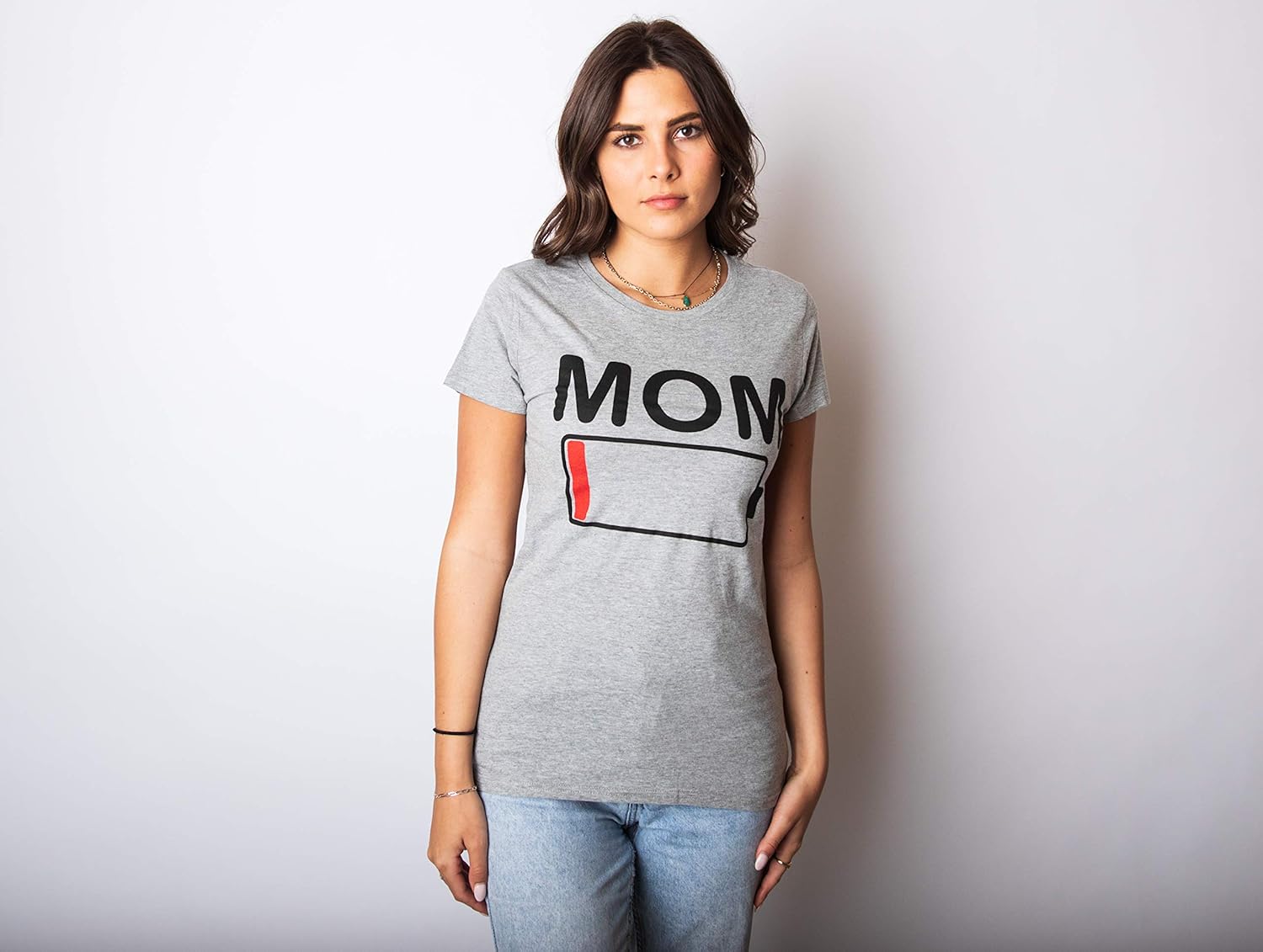 Womens Mom Battery Low Funny Sarcastic Graphic Tired Parenting Mother T Shirt: Clothing