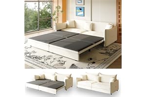 LuxyHoom 81.9" Sleeper Sofa Bed King Size, 3-in-1 Convertible Couch, Modern Pull Out Couches, Comfy Velvet Futon Sofa, Cloud Loveseat Lounge, 3 Pillows, for Small Spaces, Living Room, Gold Beige