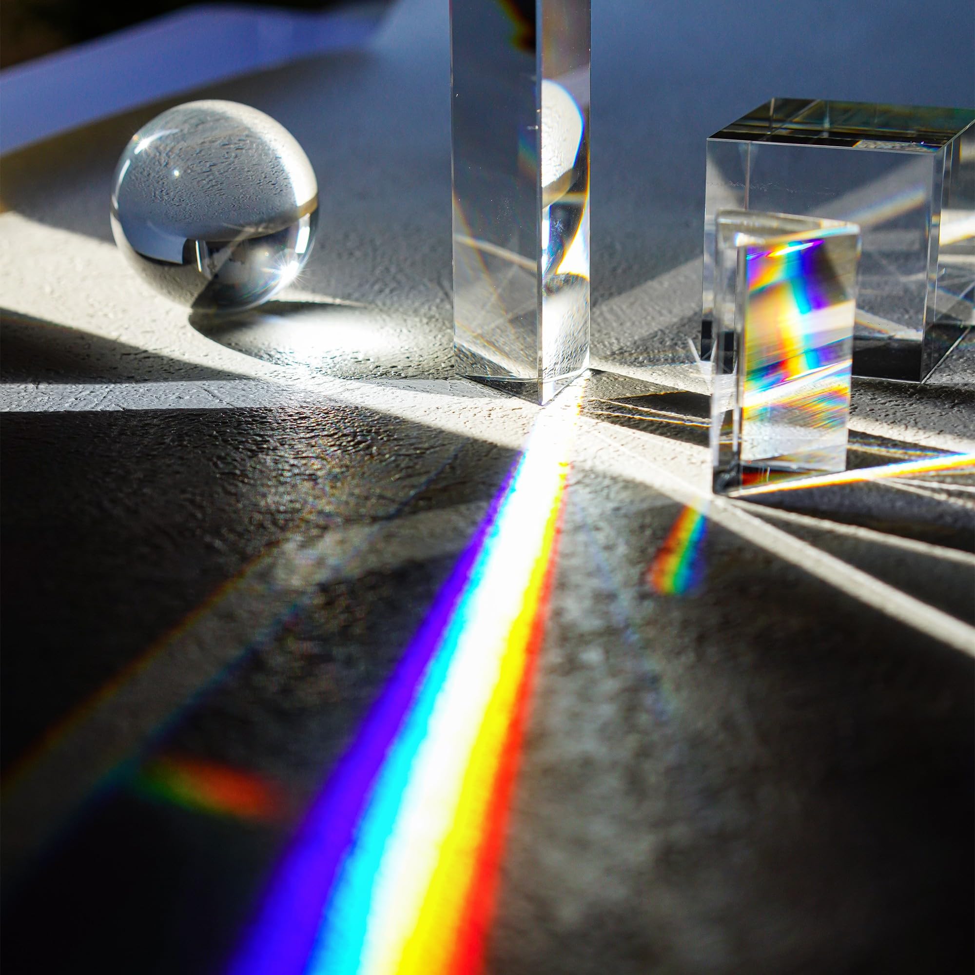 QFkris 6 Pack K9 Optical Crystal Photography Prism Set, Include 50mm Crystal Ball, Cube,Optical Pyramid, 50mm & 150mm Triangular Prism,60mm Dome Magnifying with Cloth for Teaching, Playing