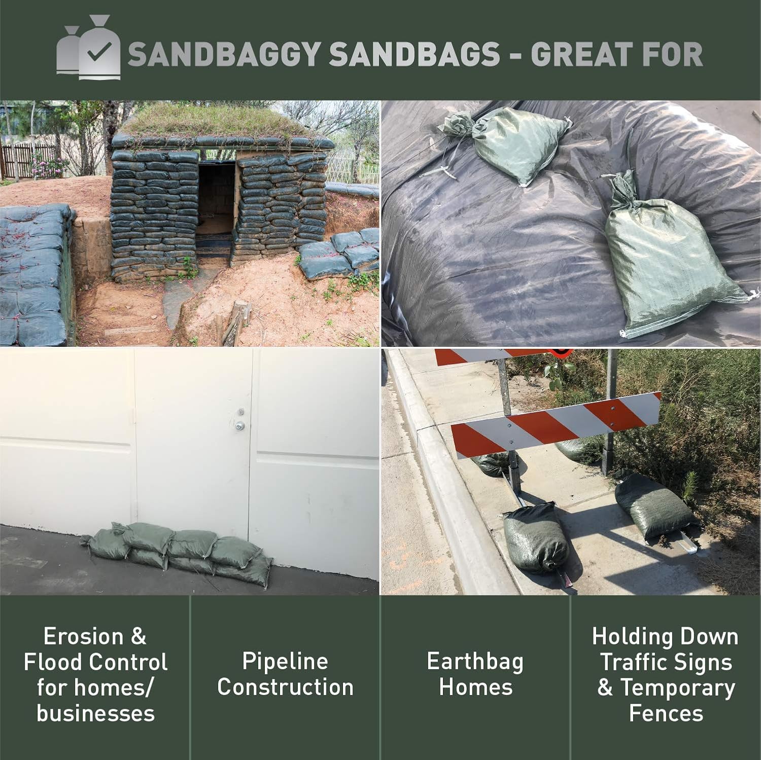 Sandbags for Flooding, Size: 14" x 26", Sand Bag - Flood Water Barrier - Tent Sandbags - Store Bags by Sandbaggy (10 Bags) - - 