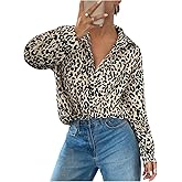 GORGLITTER Women's Cheetah Leopard Print Button Up Blouse Fall Long Sleeve Business Casual Office Work Shirt Top Dressy