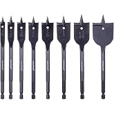 NordWolf 8-Piece 6" Spade Drill Bit Set, Titanium Carbide Coated Paddle Flat Bits with 1/4" Hex Shank for Wood Boring, Sizes 3/8" to 1-1/2" in Storage Case