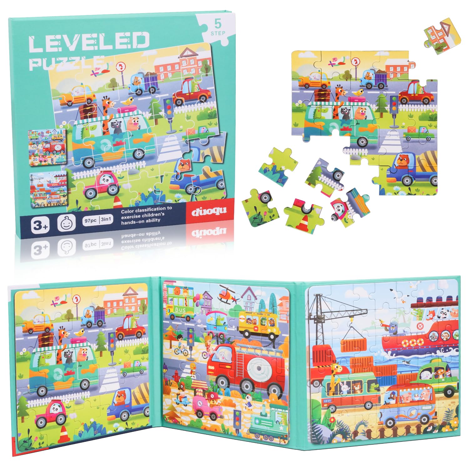 Dncvb 97 Pieces Magnetic Jigsaw Puzzles for Kids, Travel Games, 3 in 1 Puzzle, Car Games for Kids Travel, 25-30-42 Increasing Difficulty for 3 4 5 6 Year Old