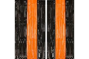 PIGETALE 2 Pack Black and Orange Tinsel Foil Fringe Curtain, 3.2Ftx8.2Ft Halloween Backdrop Curtains Photo Booth Props Streamers Christmas Birthday Party Anniversary Wedding Retirement Decorations