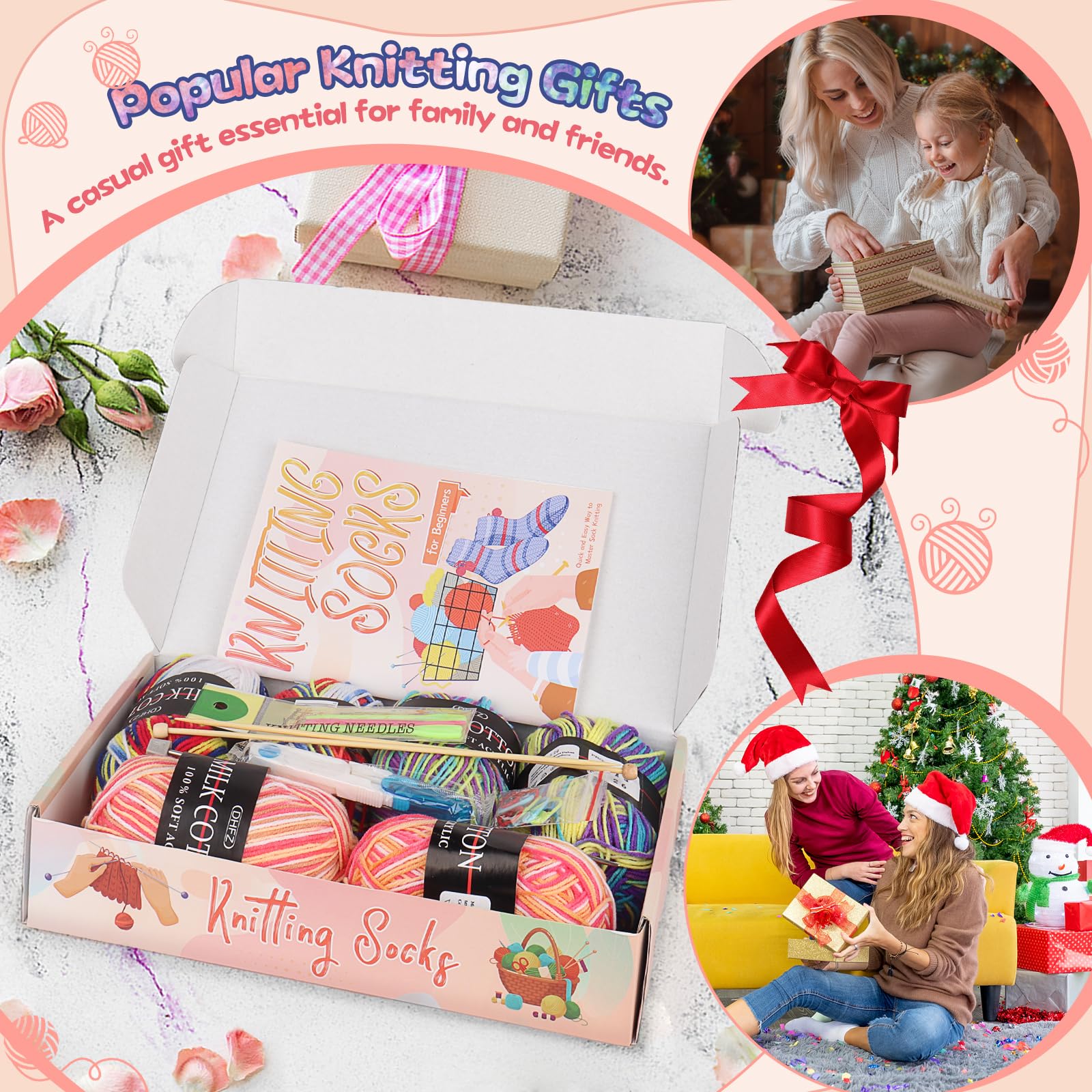 Katech Knitting Kit for Beginners Adults, 6 Pcs Socks Yarn for Knitting Kit W/Step-by-Step Instruction and Knitting Needles, Knitting Starter Kit for Beginners to Learn-to-Knit Craft Socks Gift