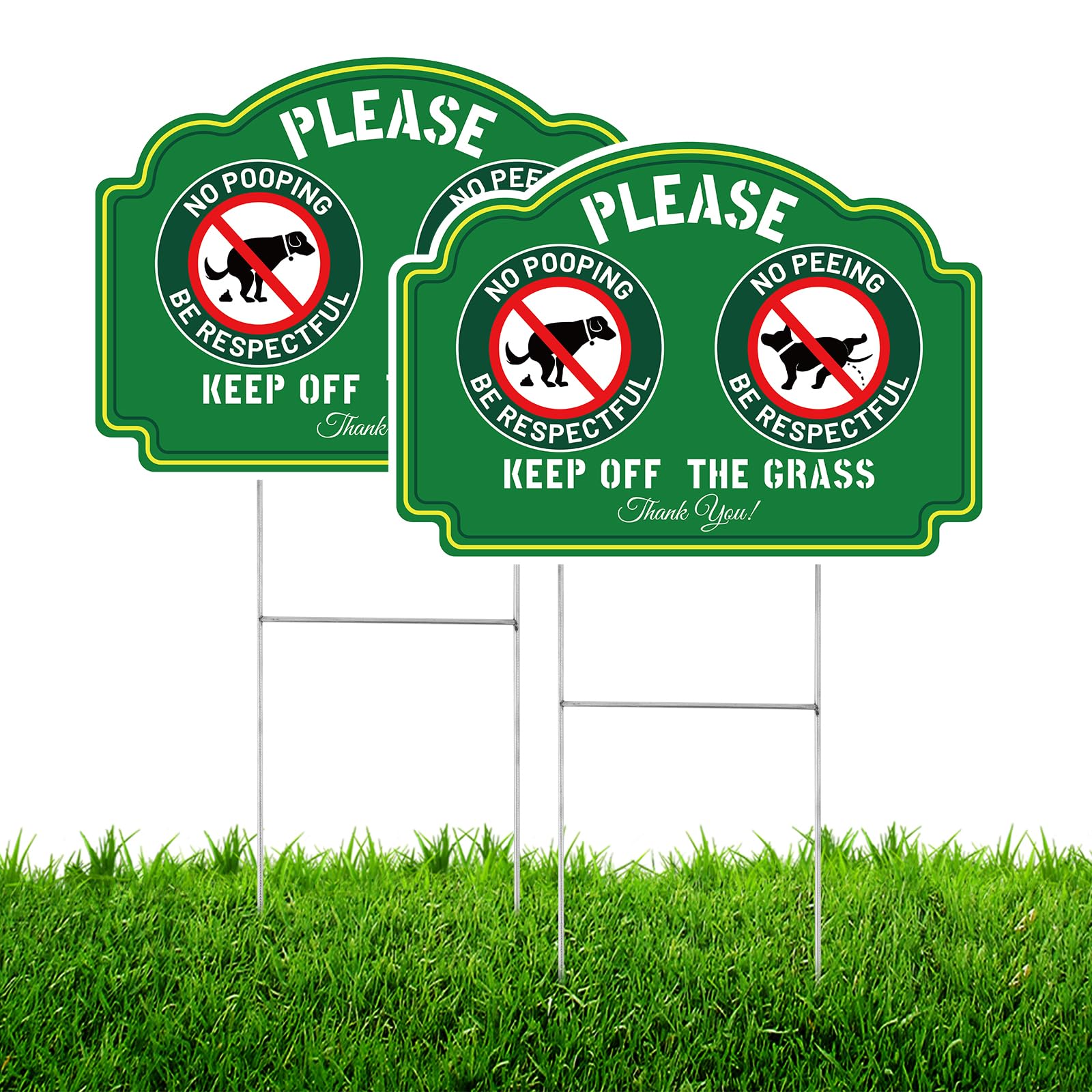 2pcs No Pooping or Peeing Dogs Sign, 14x10 Inch Double Sided Printing Be Respectful Keep Off The Grass Signs Clean Up After Your Dog No Poop and Pee for Outdoor Yard Lawn Garden