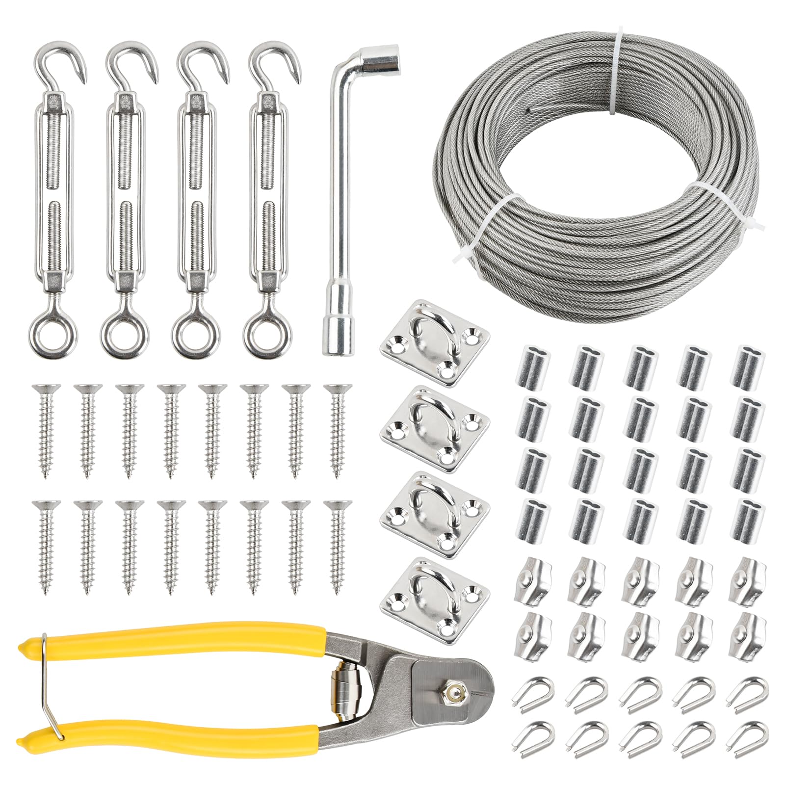 Photo 1 of 1/8" Wire Rope Kit, 98Ft Nylon Coated Cable Wire Kit Stainless Steel Cable with Turnbuckles, Tensioner, Sleeves, Cutter, Aircraft Cable for String Light, Clothesline, Picture Hanging, DIY Project