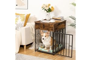 HOOBRO Dog Crate Furniture, Wooden Dog House, Decorative Dog Kennel with Drawer, Indoor Pet Crate End Table for Small Dog, St