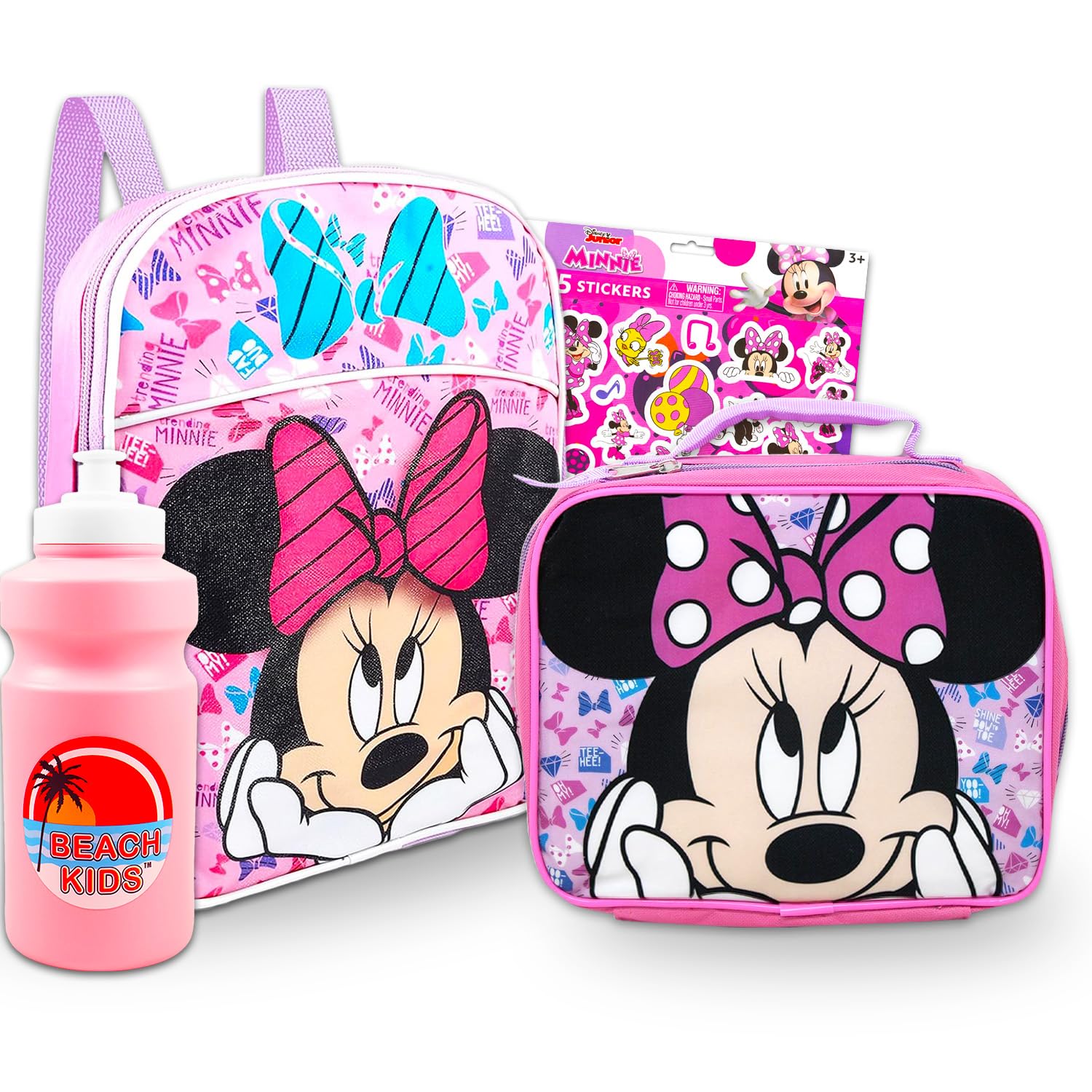 Photo 1 of Minnie Mouse Mini Backpack with Lunch Box For Girls - Bundle 11" Minnie Backpack, Minnie Lunch Bag, Stickers, More | Minnie Mouse School Supplies