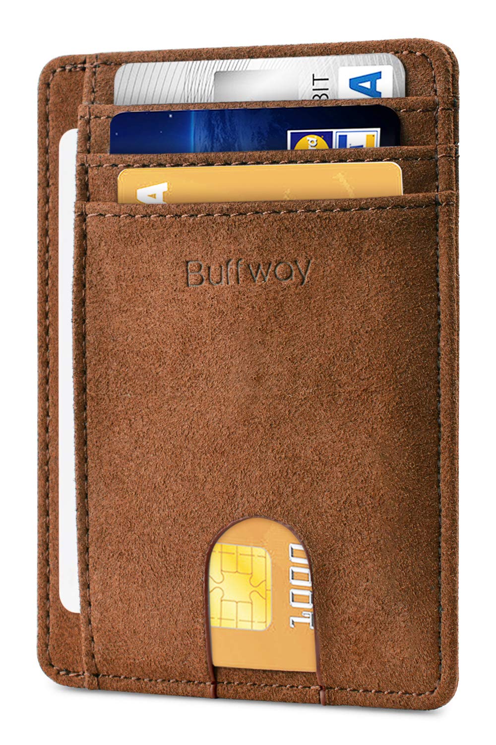 Buffway Slim Minimalist Front Pocket RFID Blocking Leather Wallets for