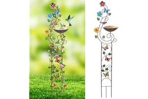 YADOOLIFE 57” Bird Bath with Garden Trellis for Climbing Plants Outdoor, Small Decorative Metal Birdbath Bird Baths, Butterfly (Butterfly)