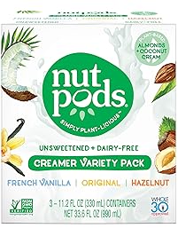 nutpods Variety 3-Pack, Unsweetened Dairy-Free Creamer, Whole30, Paleo, Keto, Non-GMO & Vegan, for Coffee, Tea & Cooking, made from almond and coconut