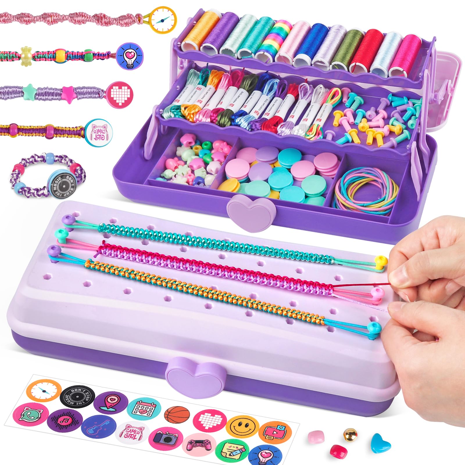 Friendship Bracelet Making Kit with Storage Box,DIY String Bracelet Arts and Craft for Girls Aged 8-12,Kids' Travel Activity Toy Set, Birthday Gifts for Ages 6 7 8 9 10 11 12 Year Old (Purple)
