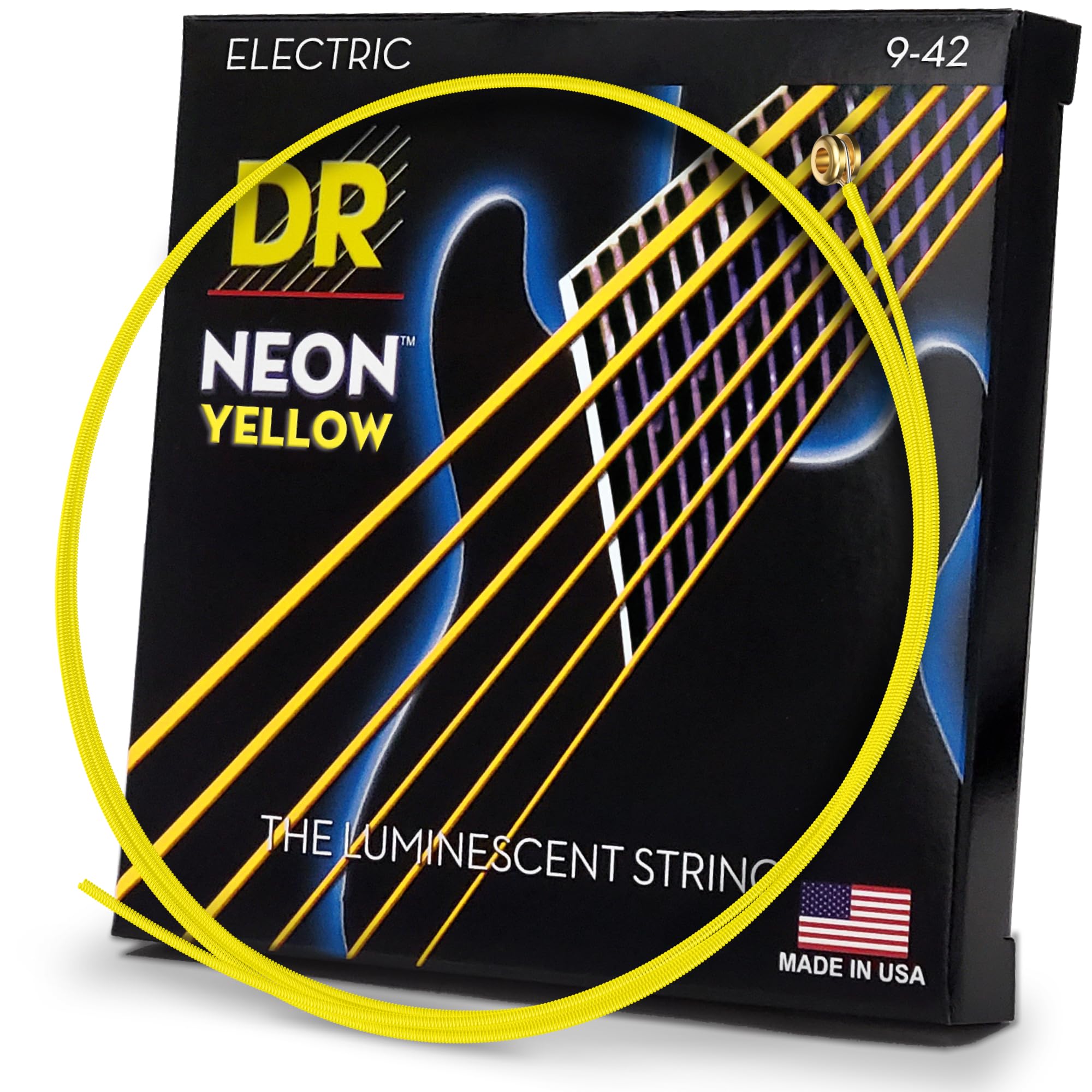 Dr E Neon NYE-9 HiDef Lite Guitar String, Yellow