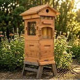 Automatic Beehive with 4 Gravity Flow Hive Frames &amp; Brood Box Set - Easy Honey Extraction Beekeeping Kit for Beginners and Professionals - Sustainable Solid Wood Construction