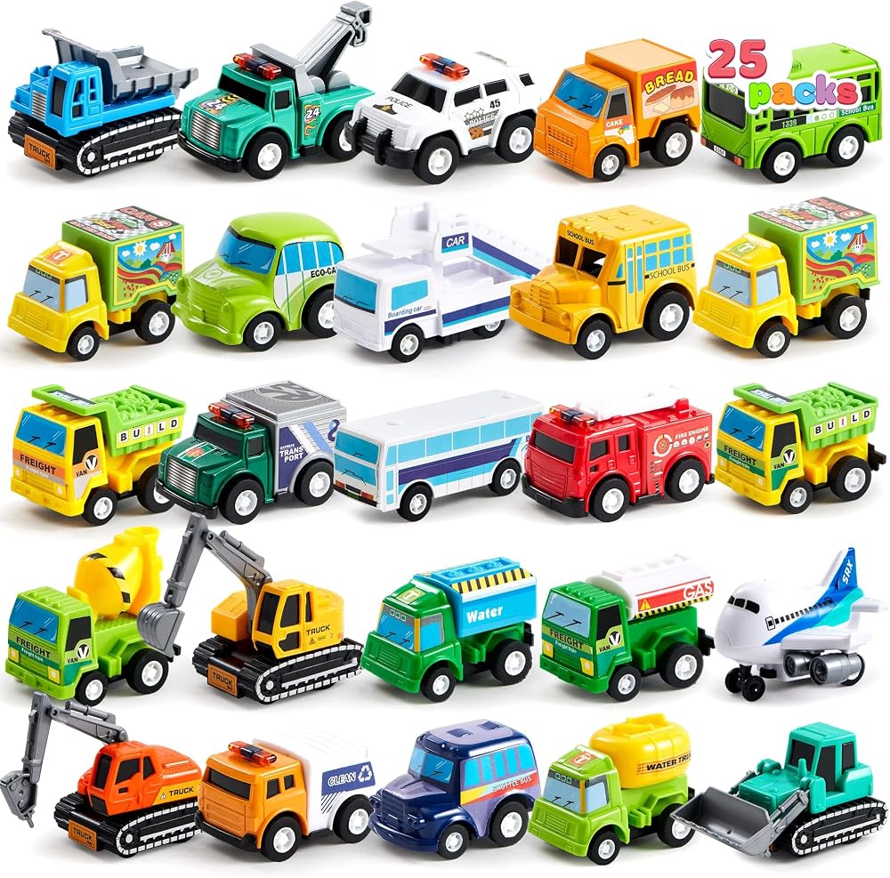JOYIN 25 Piece Pull Back City Cars and Trucks Toy Vehicles Set