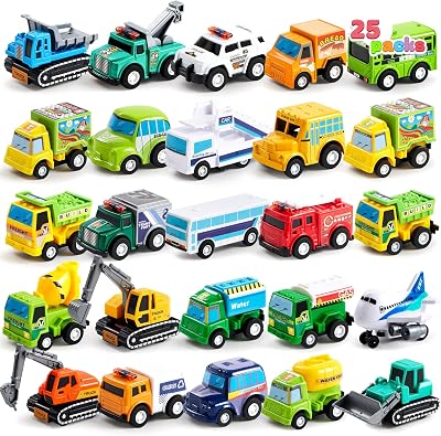 JOYIN 25 Piece Pull Back City Cars and Trucks Toy Vehicles Set