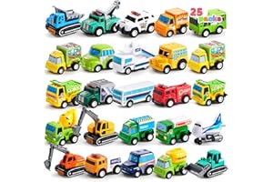 JOYIN 25 Pieces Pull Back Cars and Trucks Toy Vehicles Set for Toddlers, Girls and Boys Kids Play Set, Die-Cast Car Set, Kids
