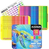 KALOUR PDAS 50 Neon Colored Pencils for Adult Coloring Books, Fluorescent colored Professional Drawing pencils Set Art Suppli