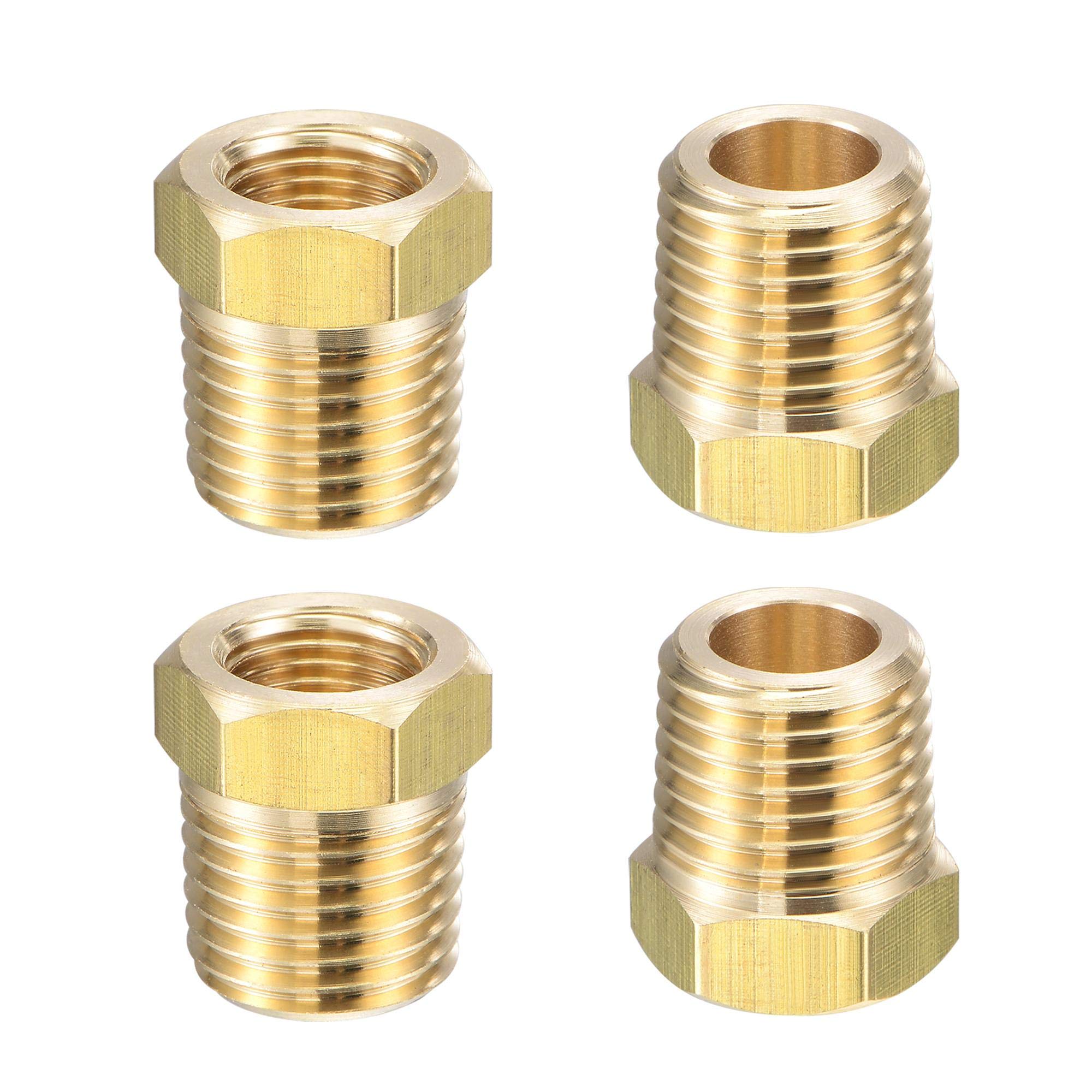 sourcing map Brass Pipe Fitting Reducer Adapter 1/4" NPT Male x 1/8" NPT Female for Water Oil Air Pressure Gauge Temp Sensor, 4pcs