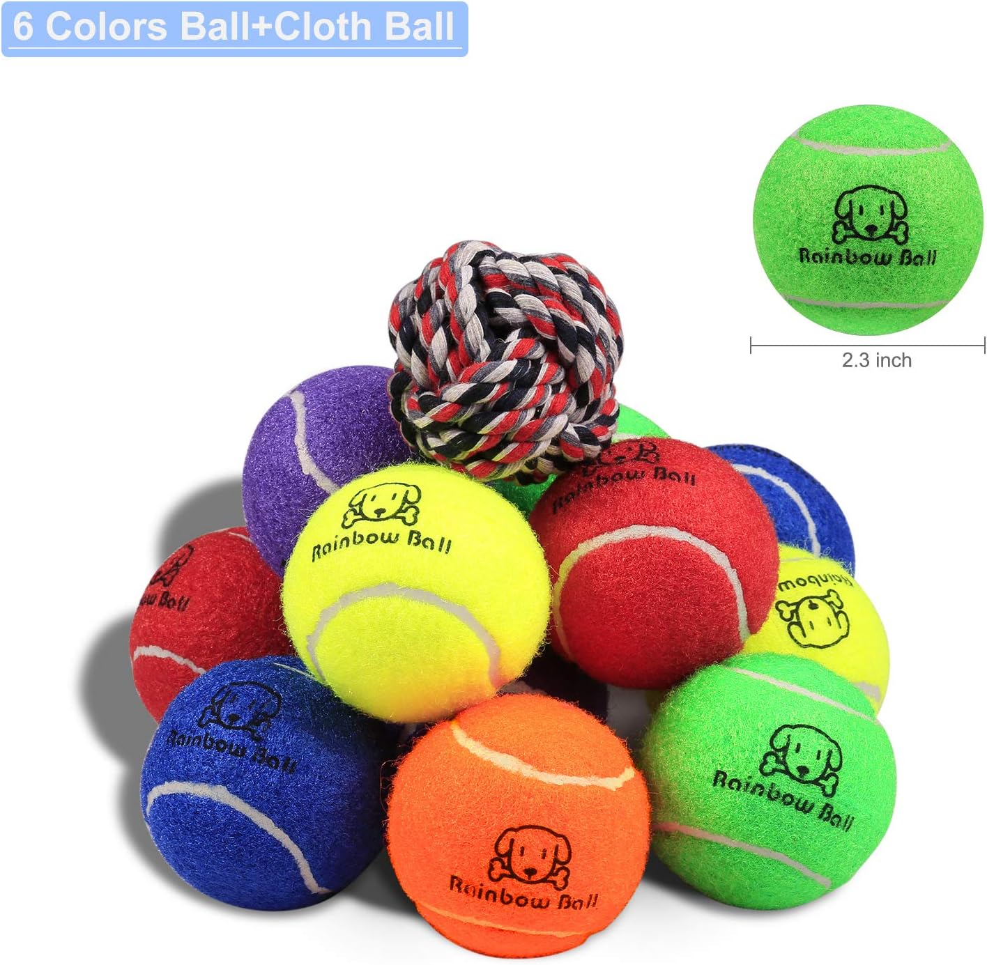 Pet Supplies : PIKASEN Rainbow Tennis Balls for Dogs 2.5" and 2.3" Size 12 Pack 6 Bright Colours Interactive Dog Toys Dog Gift for Large Dogs and Medium Small Dogs : 