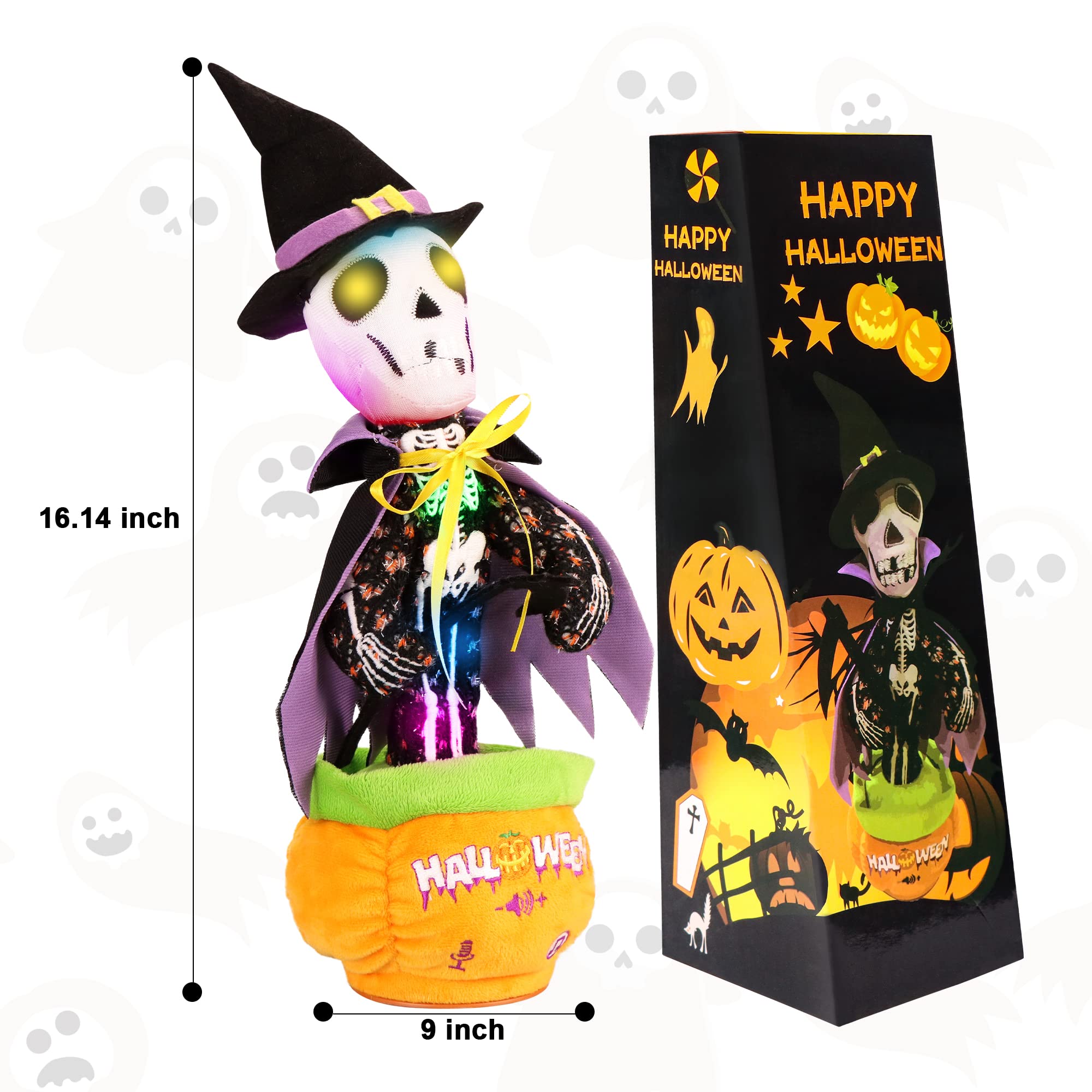 FATIRO Halloween Skull Talking, Singing, Repeating, Twisting, Glowing, Shaking, Dancing Skeleton, Decorating, Halloween Party Gifts