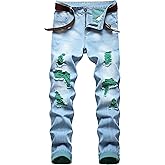 HualaiTe Men's Ripped Hole Slim-fit Casual Jeans