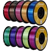 Kingroon PLA Filament, Multicolor Silk PLA Filament, Tri Color 3D Printer Filament, 1.75 mm, Dimensional Accuracy +/- 0.03 mm, 10kg Spool(22lbs) 10 Rolls, 10 Different Multicolor Filaments