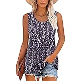 onlypuff Womens Tank Tops Sleeveless Pleated Crew Neck Shirts Dressy Casual Work Cami Blouse