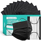 Assacalynn Disposable Mask 4 Layer 2023 Black Mask with White Inside, Breathable Single Use Dust Mask with Wider Soft Earloop