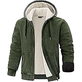 Huzeiwu Men's Acid Wash Sherpa Fleece Lined Jacket Vintage Heavyweight Winter Warm Outdoor Hoodie Coat