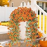 jabeick Artificial Fall Flowers for Outdoors, 2 Pcs Fake Fall Silk Daisy Flowers Artificial Mums for Outdoors, Fake Hanging Mums UV Resistant for Outside Home Porch Patio Planter Decor