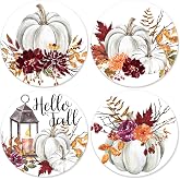JarThenaAMCS Fall Pumpkin Coasters Watercolor Pumpkin Floral Round Drink Coasters Autumn Thanksgiving Ceramic Cup Mats for Mugs Cups Home Kitchen Harvest Party Office Table Decor, 4Pcs
