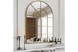 Suidia Arched Wall Mirror, 30" x 40" Window Decorative Mirrors, Metal Framed Wall Decor Farmhouse Mirror Gold Wall-Mounted Mirrors for Bedroom, Living Room, Entryway