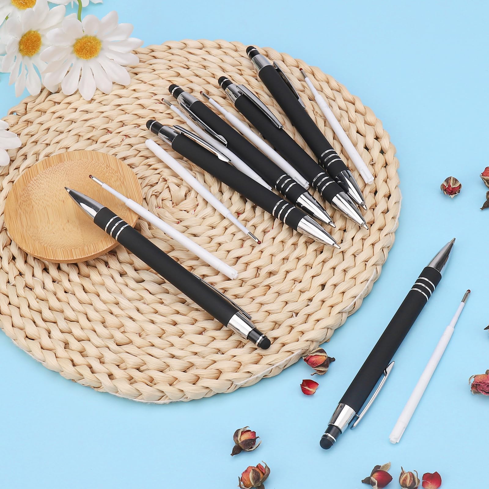 ENLACE Hochwertig Kugelschreiber Set 6 Stück Ergonomischer Kugelschreiber Metall Kulli mit Rutschfeste Griffzone, Druckkugelschreiber mit 10 Stück Kugelschreiberminen für Büro Haushalt, Schwarz 6