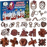 Advent Calendar 2025 Brain Teaser for Kids & Adults - 24 Days of Metal Puzzle Ring & Wooden Toy Games, Christmas Countdown with Mind IQ Logic Challenges, Unlock Interlock Gift for Boys Girls Teens