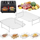 HAOYAO Air Fryer Rack for Ninja Dual Basket, 2pcs Stainless Steel Grill | fit DZ201/DZ401/DZ550, Stackable Rectangle Airfryer Accessories