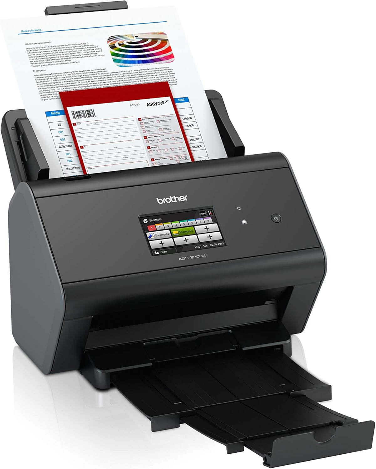 Brother ImageCenter ADS-2800W Wireless Document Scanner, Multi-Page Scanning, Color Touchscreen, Integrated Image Optimization, High-Precision Scanning, Continuous Scan Mode, Black: Office Products